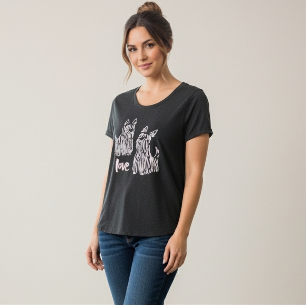 Ellen DeGeneres Women's Black Dog Graphic Short Sleeve T-Shirt Size Large EUC